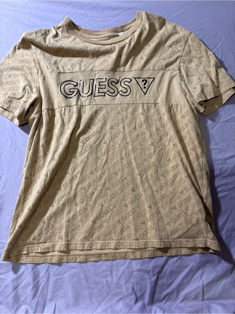 Guess Men’s Tan Short-Sleeve Logo Tee